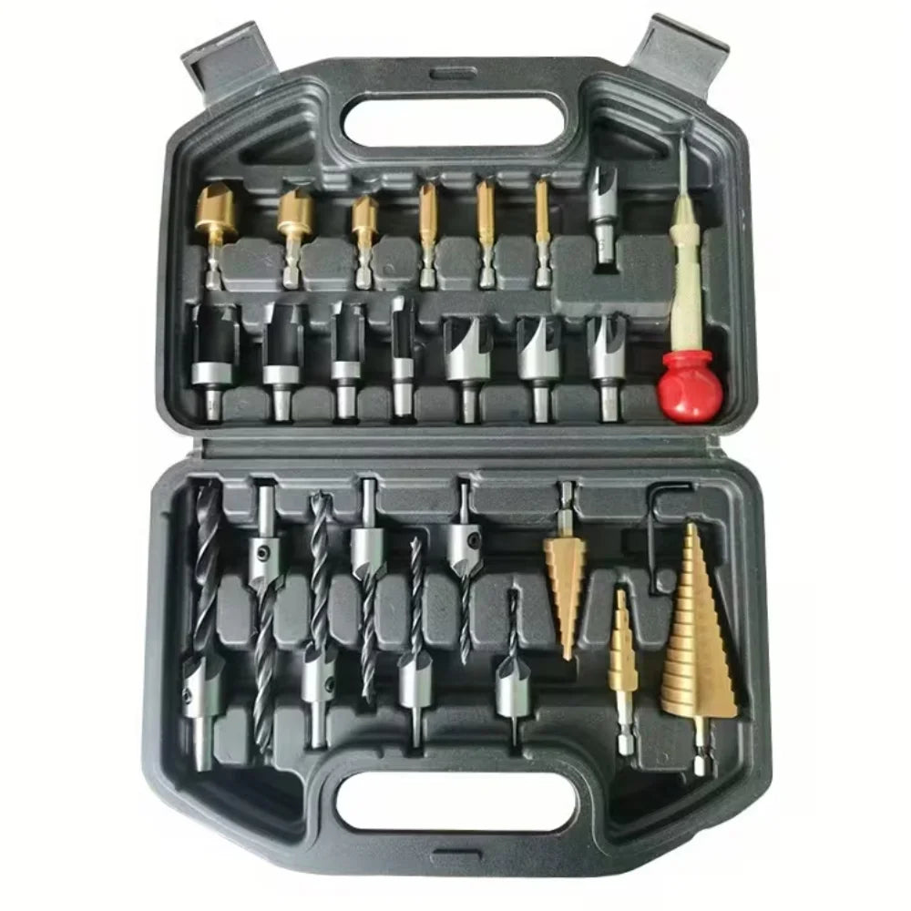 Kit Profesional de Brocas Avellanadoras 26 Piezas para Carpintería de Precisión