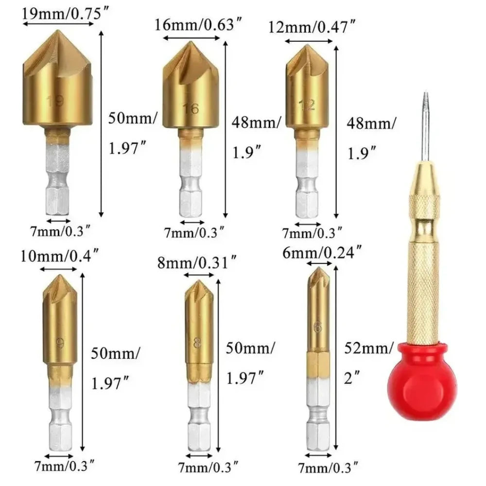 Kit Profesional de Brocas Avellanadoras 26 Piezas para Carpintería de Precisión
