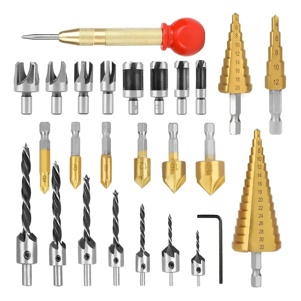 Kit Profesional de Brocas Avellanadoras 26 Piezas para Carpintería de Precisión