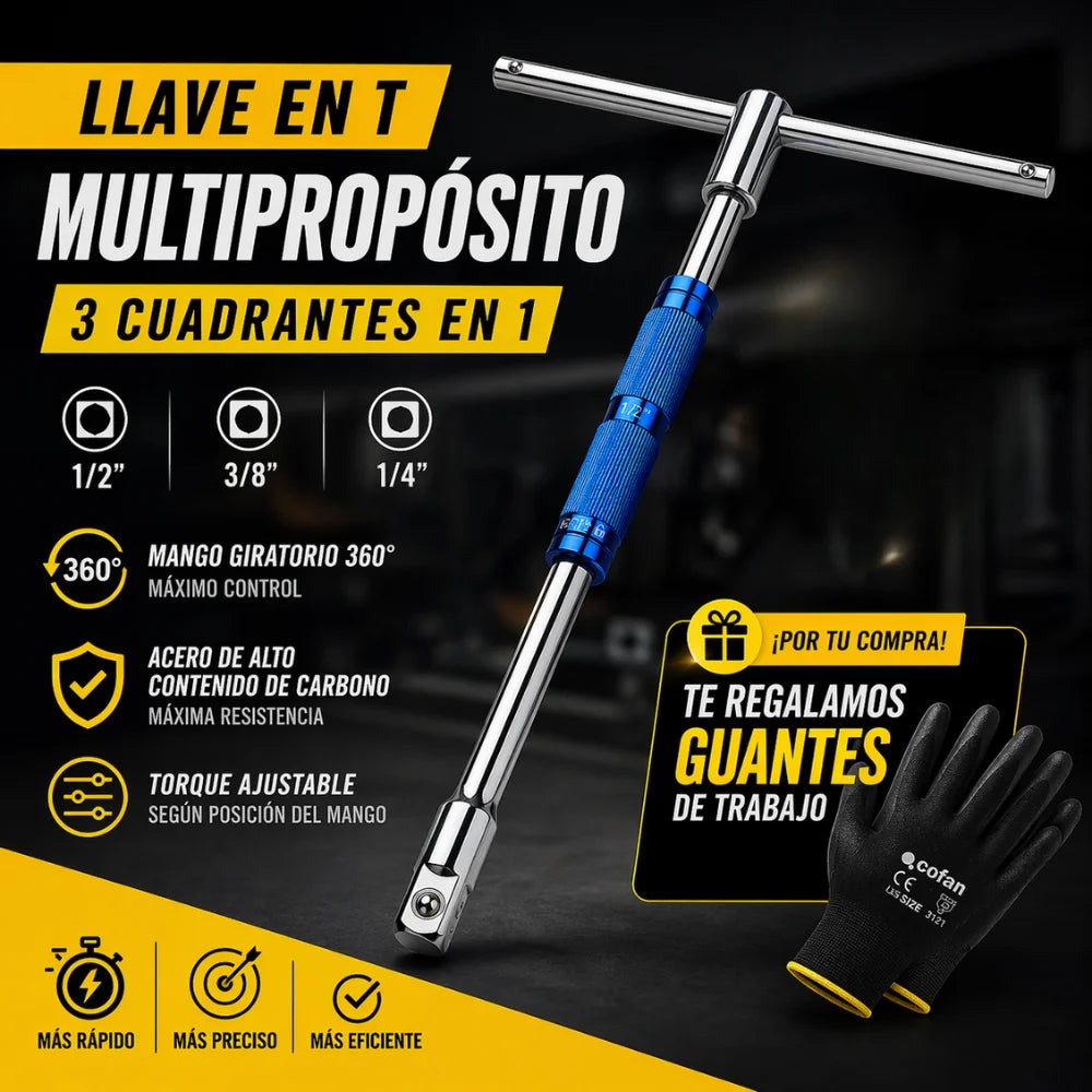 Llave Tipo T Ajustable Multiproposito 3 Cuadrantes 1/4 3/8 1/2