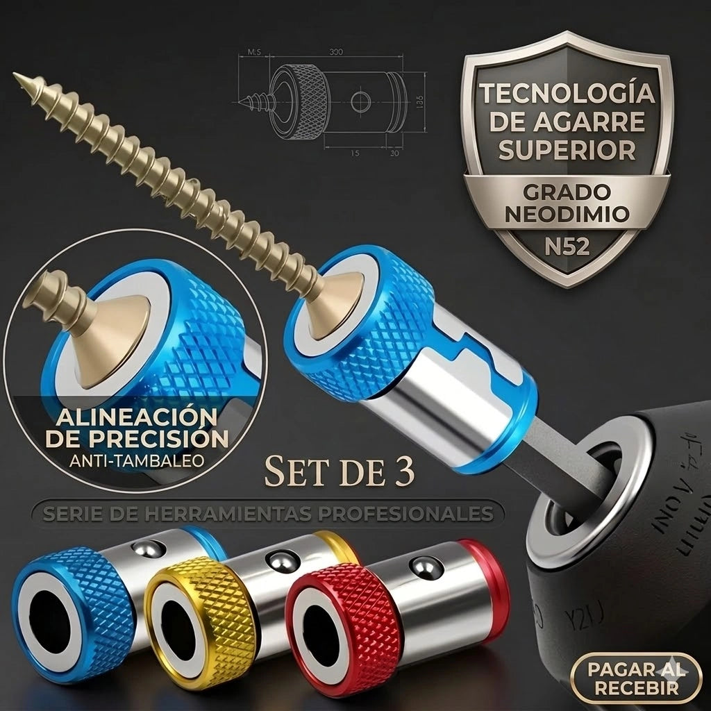 Pack de 3 Anillos Magnéticos Para Destornillador Trabaja más rápido y sin caídas