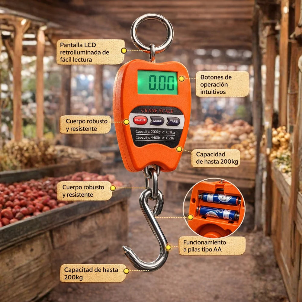 Báscula Digital Colgante Profesional 200kg Alta Precisión Industrial
