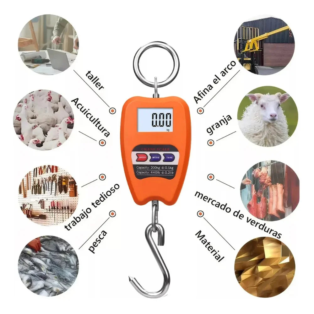 Báscula Digital Colgante Profesional 200kg Alta Precisión Industrial