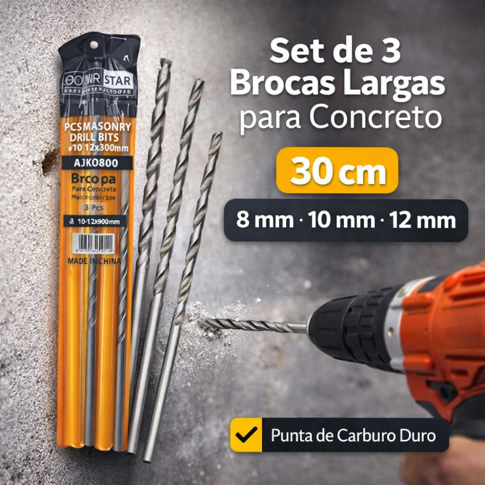 Brocas Para Muro Largas 30cm Set X3 8 10 Y 12mm