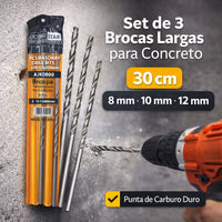 Thumbnail for Brocas Para Muro Largas 30cm Set X3 8 10 Y 12mm