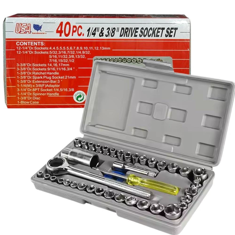 Set Juego De Copas 40 Pcs Rachet 1/4" & 3/8"