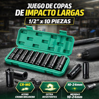 Thumbnail for Juego De Copas De Impacto Largas De 1/2 X 10 Piezas Mecanica