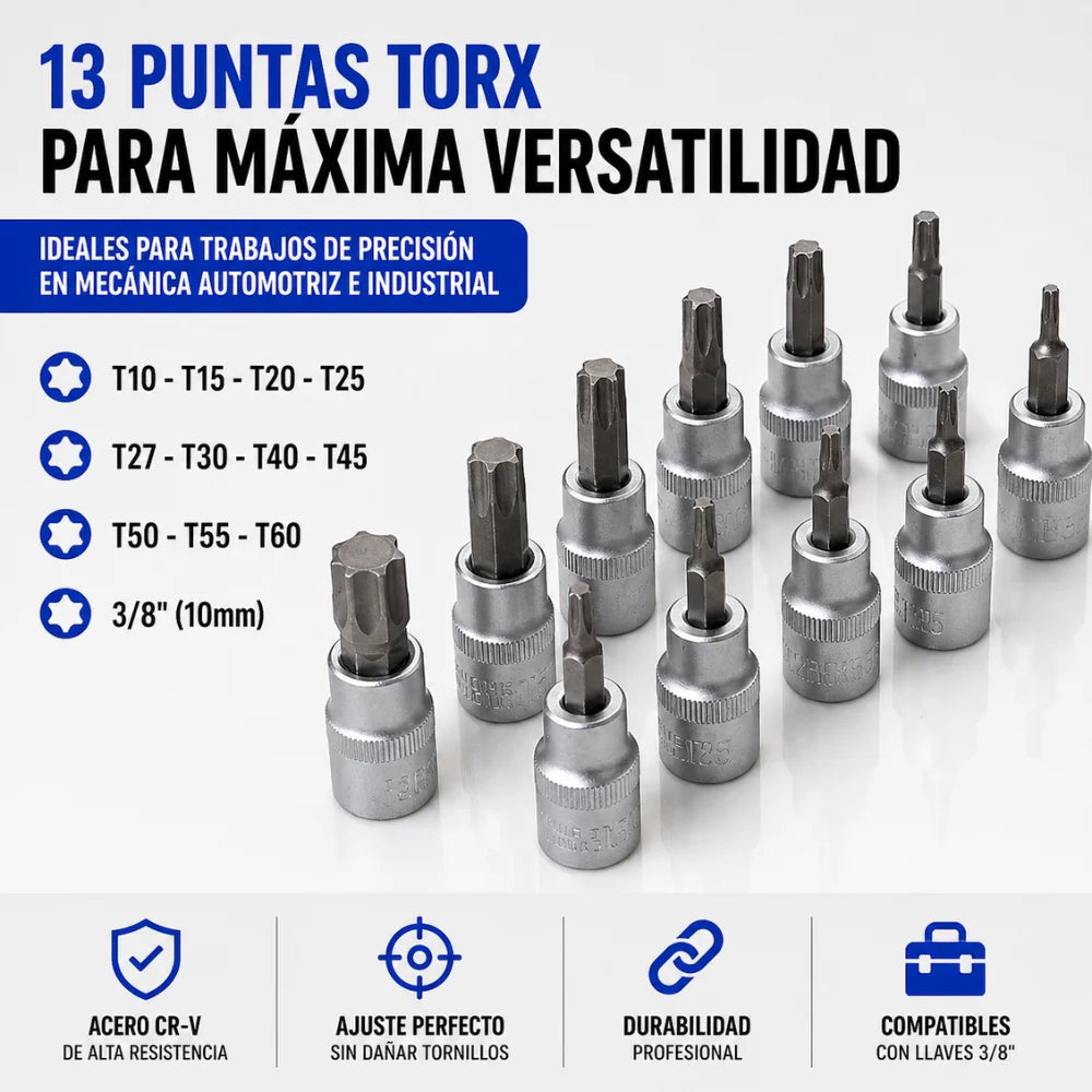 Juego de Copas Torx 34 Piezas para Mecánica Profesional