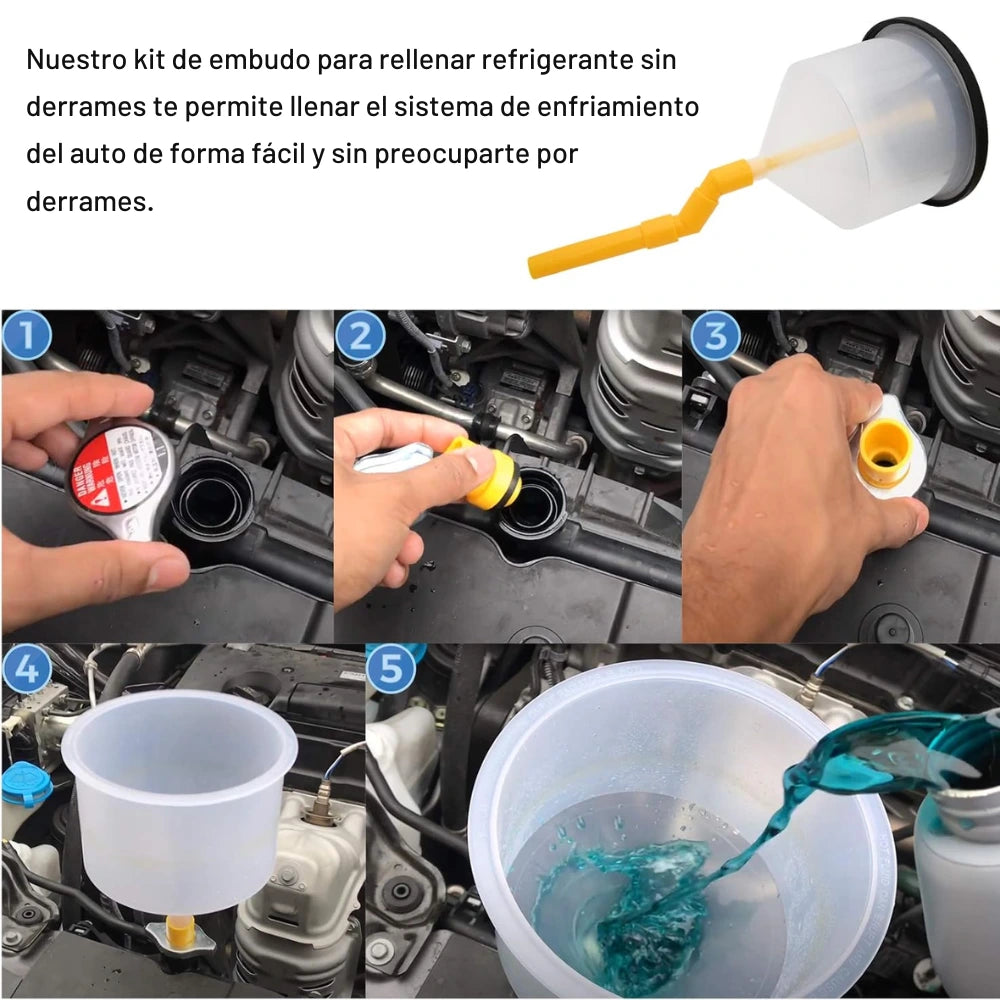 Kit Embudo para Refrigerante con Adaptadores | Purga el Sistema sin Derrames
