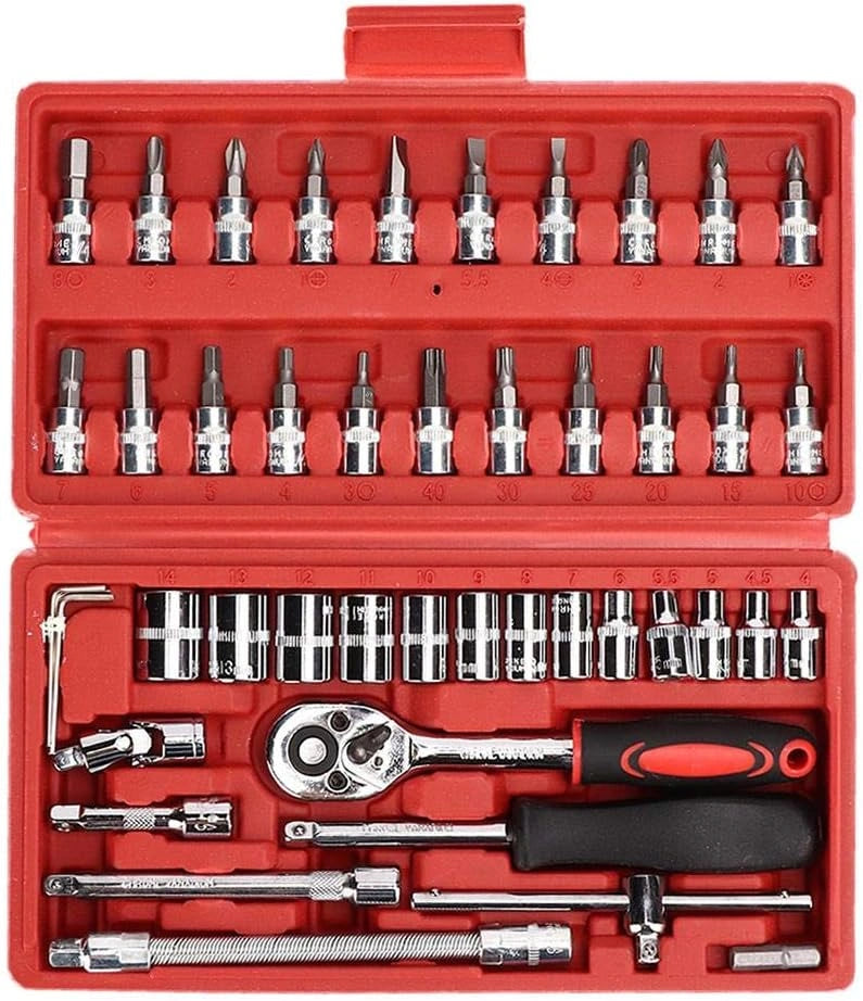Kit De 46 Piezas Puntas Copas y Trinquete 1/4"