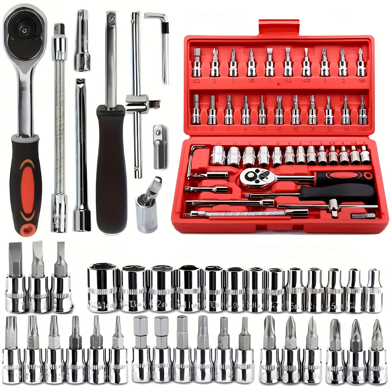 Kit De 46 Piezas Puntas Copas y Trinquete 1/4"
