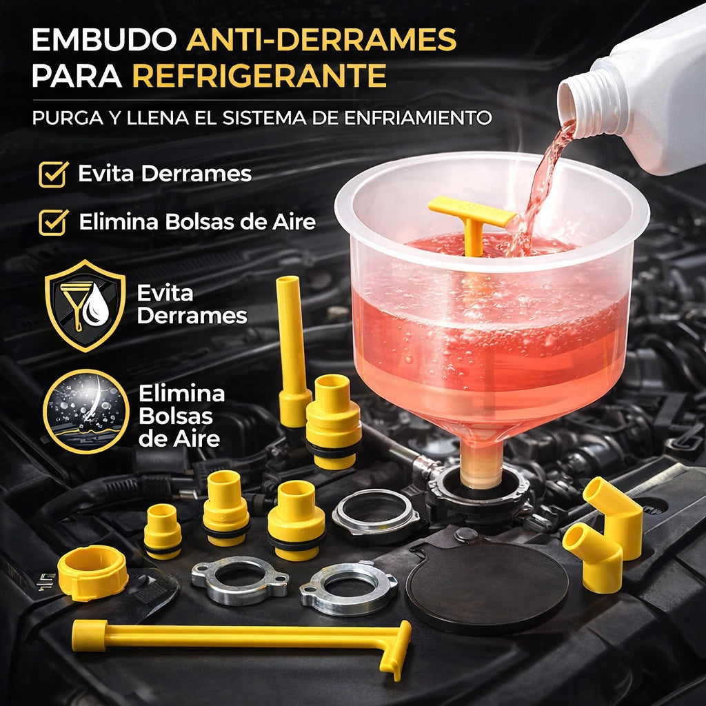 Kit Embudo para Refrigerante con Adaptadores | Purga el Sistema sin Derrames