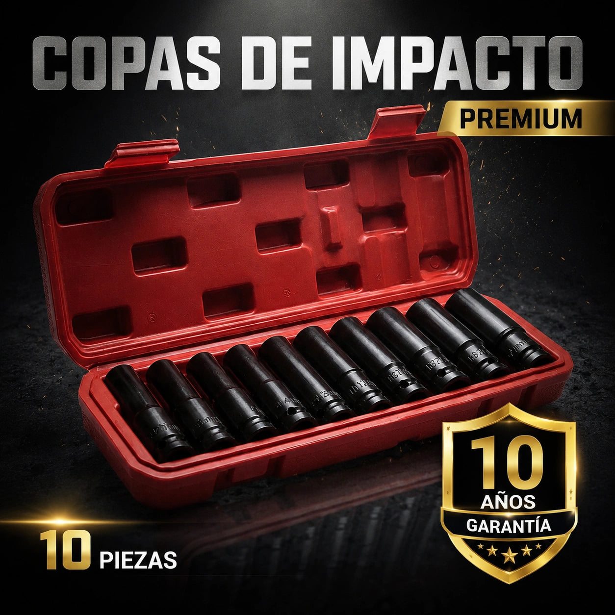 Juego de Copas de Impacto Premium 10 Piezas 1/2" Garantia 10 Años