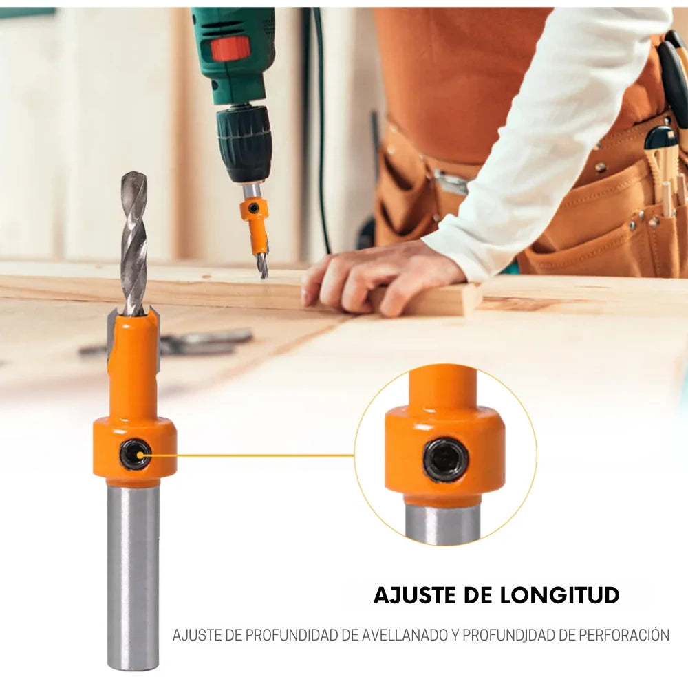 Juego 6 Piezas Brocas Avellanadoras Madera Tope Ajustable