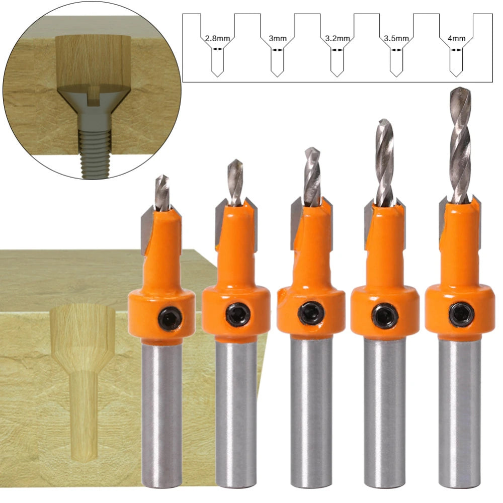 Juego 6 Piezas Brocas Avellanadoras Madera Tope Ajustable