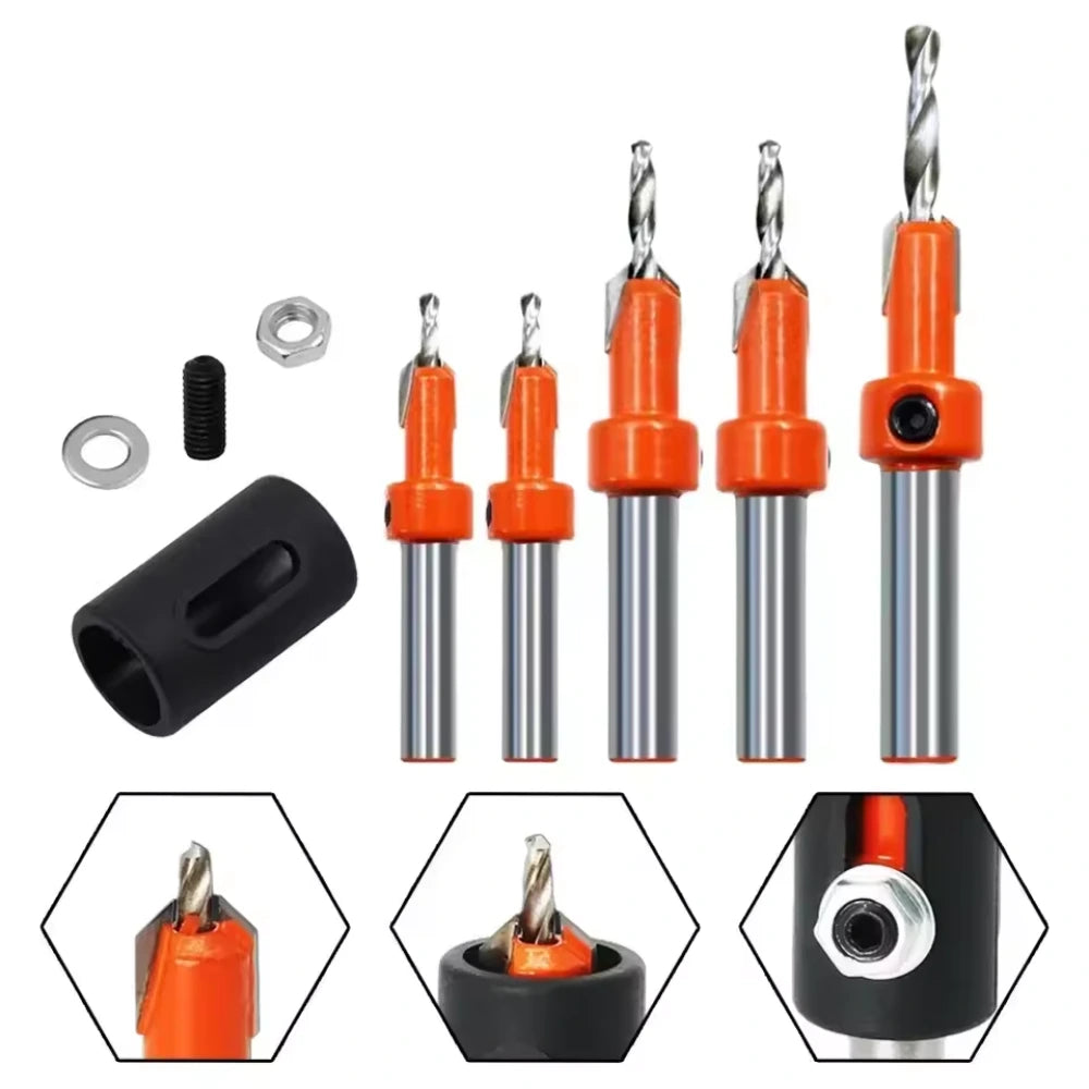 Juego 6 Piezas Brocas Avellanadoras Madera Tope Ajustable