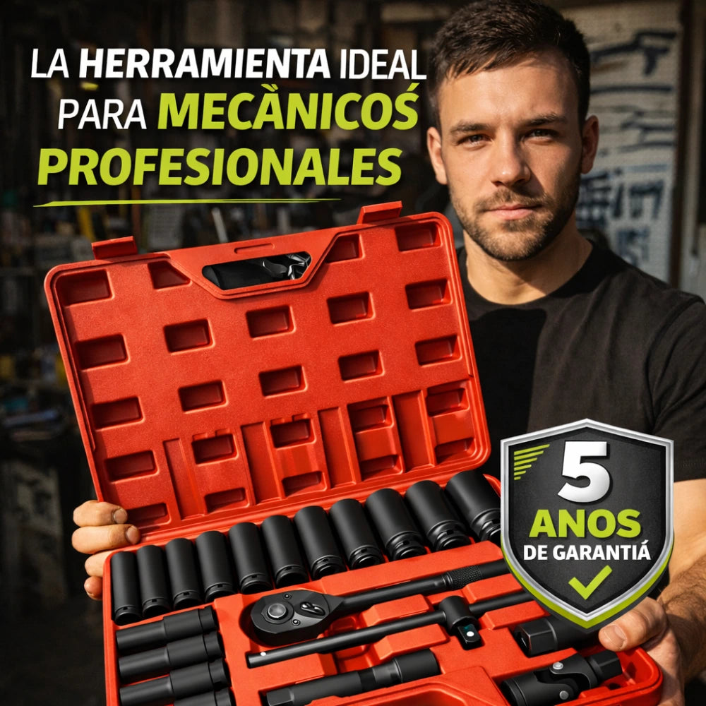 Juego de Rachet 1/2 Profesional con Copas Largas (22 Piezas) – Hecho para Talleres