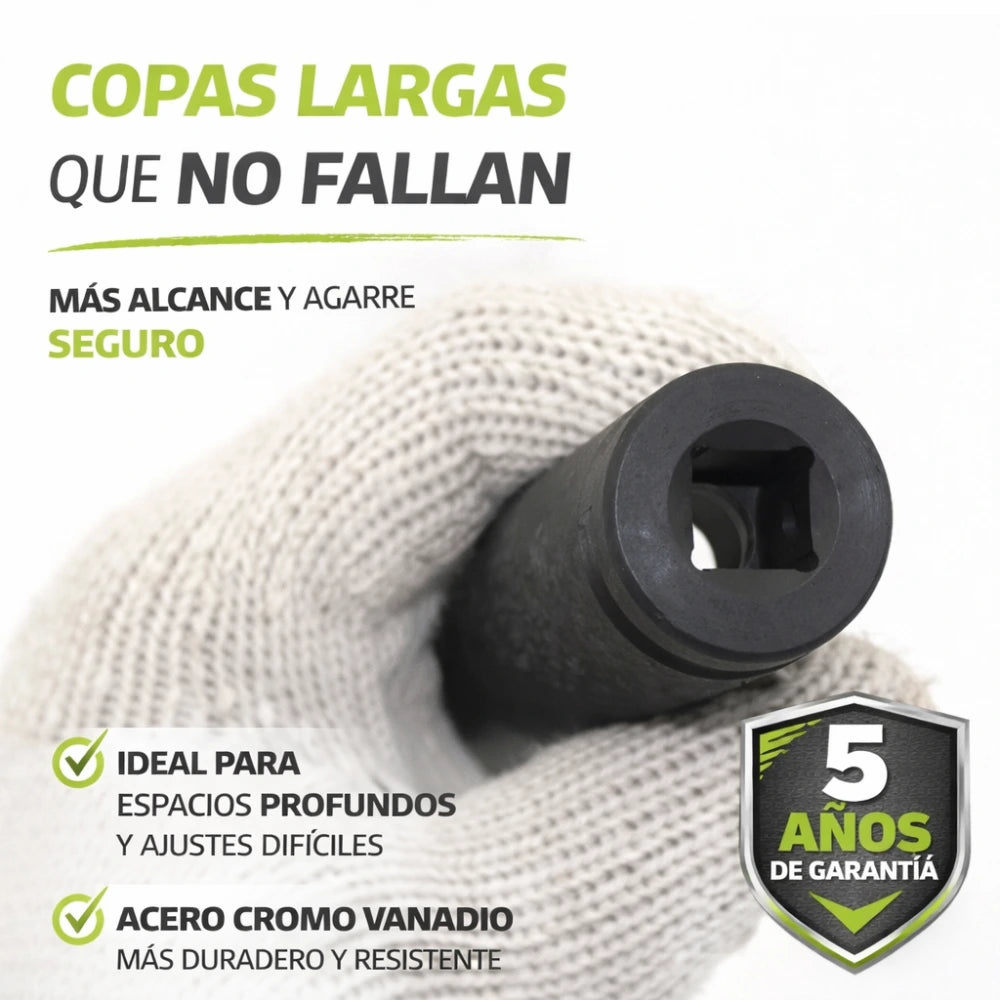 Juego de Rachet 1/2 Profesional con Copas Largas (22 Piezas) – Hecho para Talleres