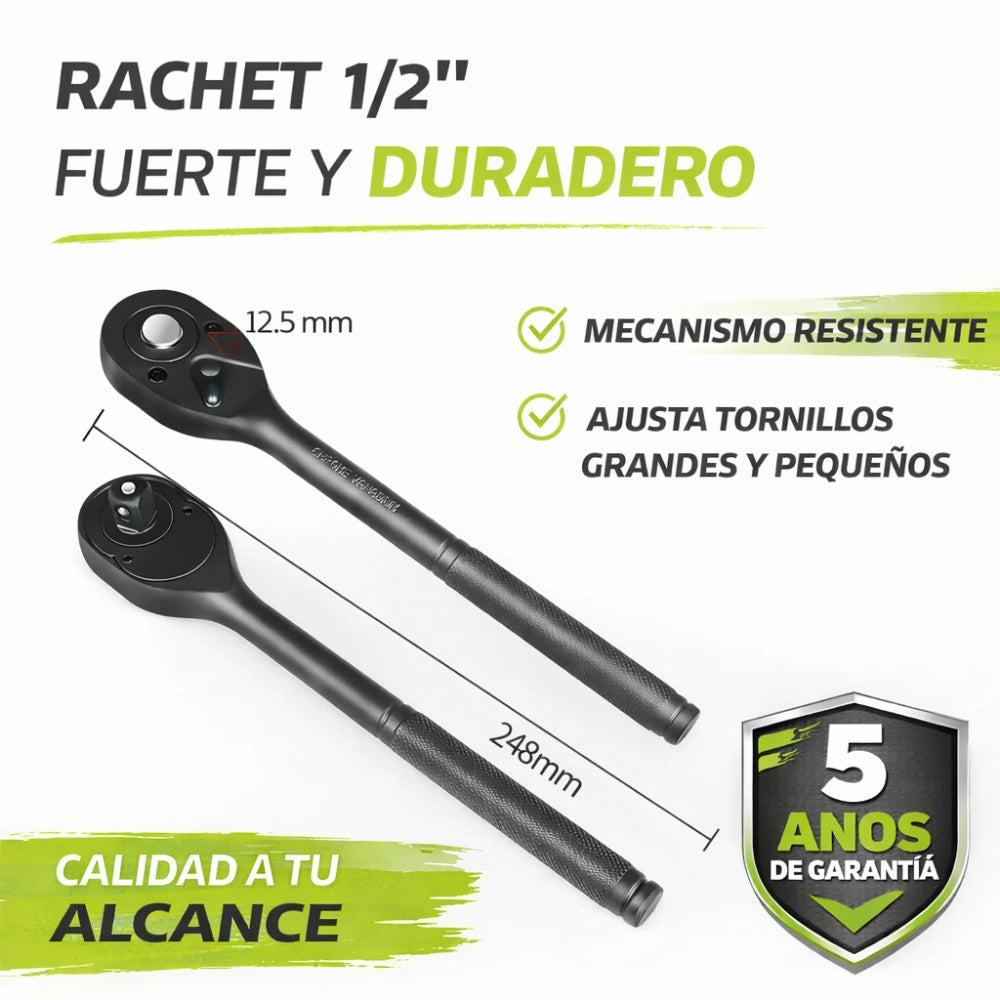 Juego de Rachet 1/2 Profesional con Copas Largas (22 Piezas) – Hecho para Talleres