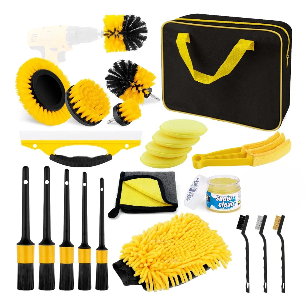 Kit Limpieza 22 Pcs Lavado Detallado Carros y Motos *NO incluye taladro*