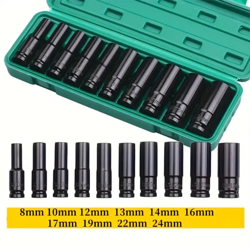 Juego De Copas De Impacto Largas De 1/2 X 10 Piezas Mecanica