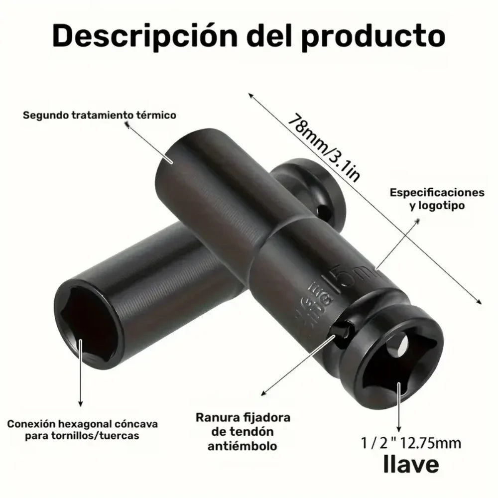 Juego De Copas De Impacto Largas De 1/2 X 10 Piezas Mecanica