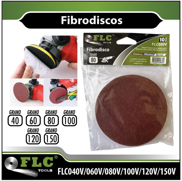 Disco de Lija con Velcro 4.5" Grano 40, 60, 80 o 100 x10 FLC Tools | Al Por Mayor