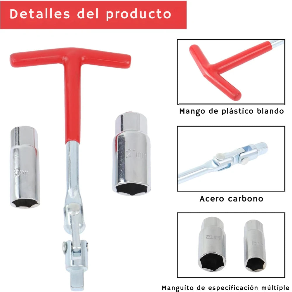 Llave Tipo T Saca Bujias Copas 16mm De 21mm Cuadrante 3/8