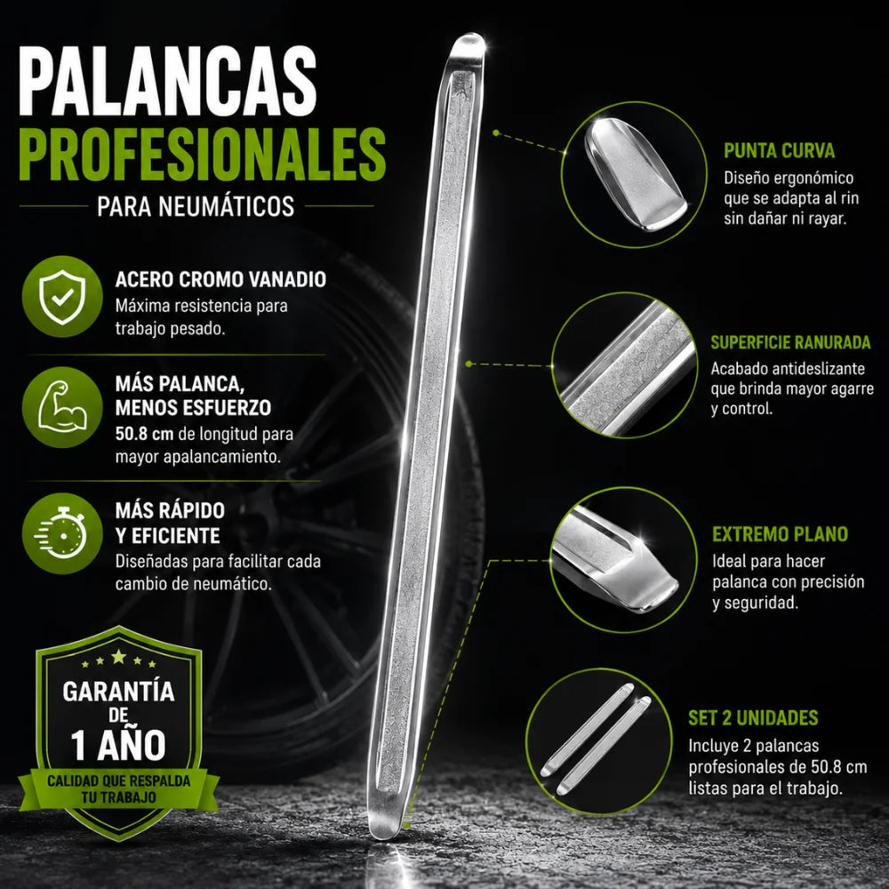 Set 2 Palancas Profesionales Para Neumáticos 50.8 cm + 1 Año de Garantía