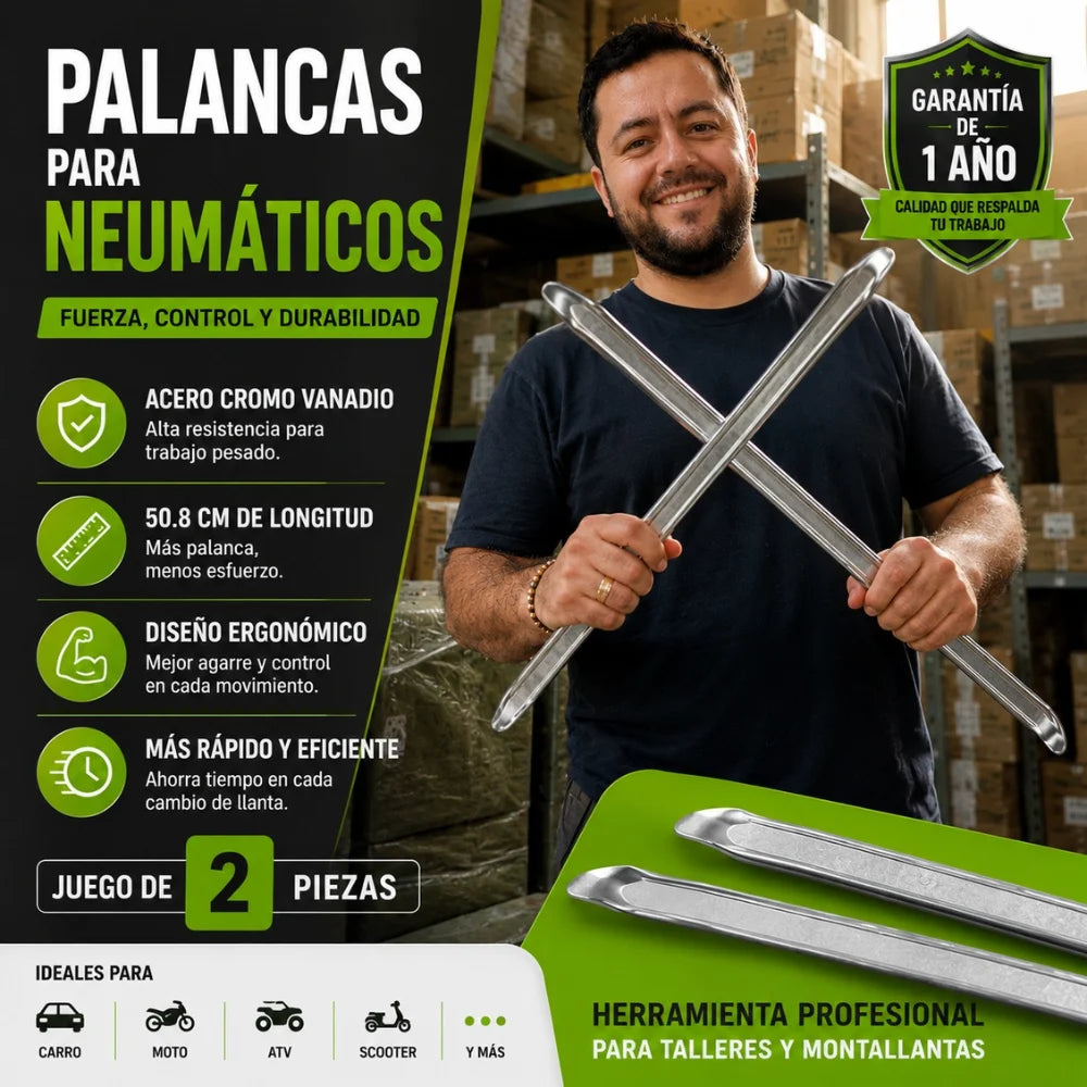 Set 2 Palancas Profesionales Para Neumáticos 50.8 cm + 1 Año de Garantía