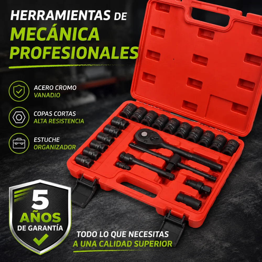Juego de Rachet 1/2 Profesional con Copas Largas (22 Piezas) – Hecho para Talleres