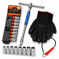 Thumbnail for Kit Llave en T 3 Cuadrantes + 9 Copas 3/8 + Guantes + Pesca Magnética para Mecánica Profesional