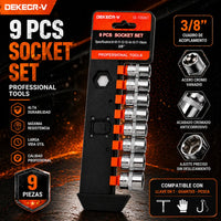 Thumbnail for Kit Llave en T 3 Cuadrantes + 9 Copas 3/8 + Guantes + Pesca Magnética para Mecánica Profesional