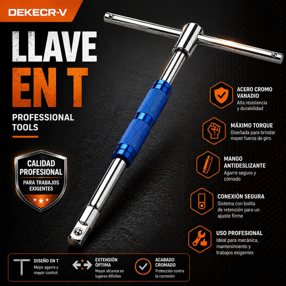 Kit Llave en T 3 Cuadrantes + 9 Copas 3/8 + Guantes + Pesca Magnética para Mecánica Profesional