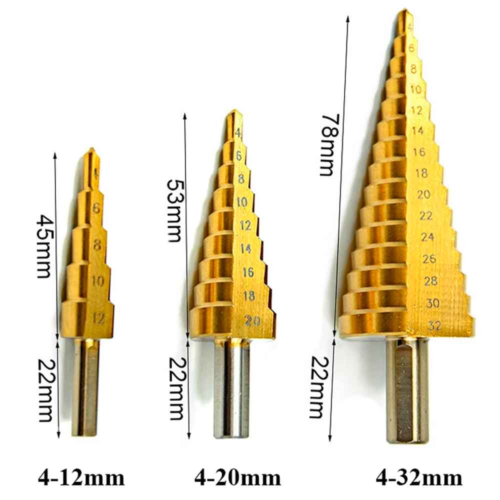 Brocas Escalonadas Hss Juego 3 Piezas Para Madera Metal PVC Y Mas