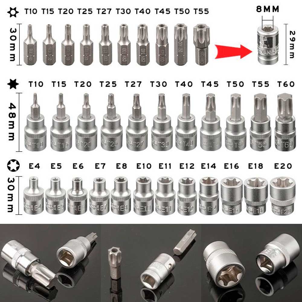 Juego Copas y Puntas Torx 34pcs Hembra y Macho